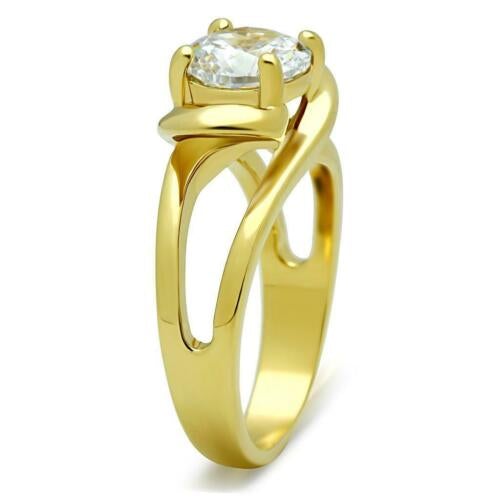 Jewellery Kingdom Solitaire 2 CT Swirl 18KT Steel Engagement Ladies Ring (Gold) - Jewelry Rings - British D'sire