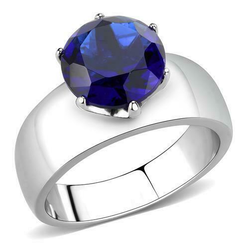 Jewellery Kingdom Solitaire 2CT Stainless Steel Ladies Sapphire Ring (Silver & Blue) - Jewelry Rings - British D'sire