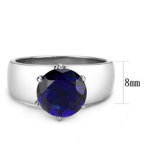 Jewellery Kingdom Solitaire 2CT Stainless Steel Ladies Sapphire Ring (Silver & Blue) - Jewelry Rings - British D'sire