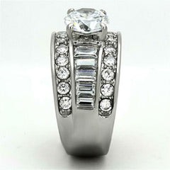 Jewellery Kingdom Solitaire Baguettes Stainless Steel Ladies Cubic Zirconia Ring (Silver & Clear) - Rings - British D'sire