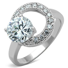 Jewellery Kingdom Solitaire Cubic Zirconia Pretty Silver Rhodium Clear Ladies Circle Ring - Jewelry Rings - British D'sire