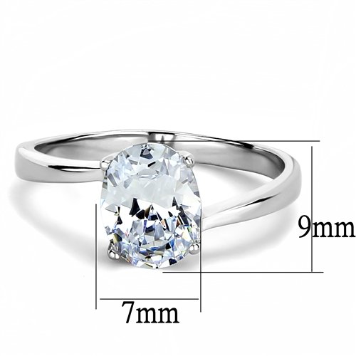 Jewellery Kingdom Solitaire Cubic Zirconia Stainless Steel Oval Ladies Ring (Silver) - Rings - British D'sire