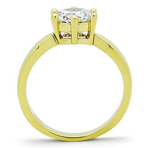 Jewellery Kingdom Solitaire Engagement Ladies 18kt 1 Carat Simulated Diamond Steel Ring (Gold) - Jewelry Rings - British D'sire