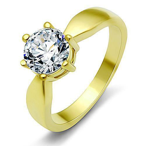 Jewellery Kingdom Solitaire Engagement Ladies 18kt 1 Carat Simulated Diamond Steel Ring (Gold) - Jewelry Rings - British D'sire