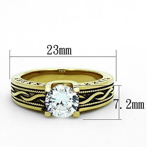 Jewellery Kingdom Solitaire Ladies 18kt Steel Cubic Zirconia 1.5 Carat Chunky Ring (Gold) - Jewelry Rings - British D'sire