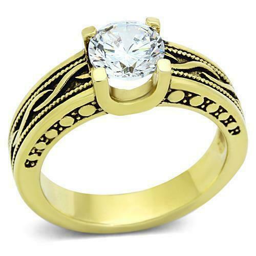 Jewellery Kingdom Solitaire Ladies 18kt Steel Cubic Zirconia 1.5 Carat Chunky Ring (Gold) - Jewelry Rings - British D'sire