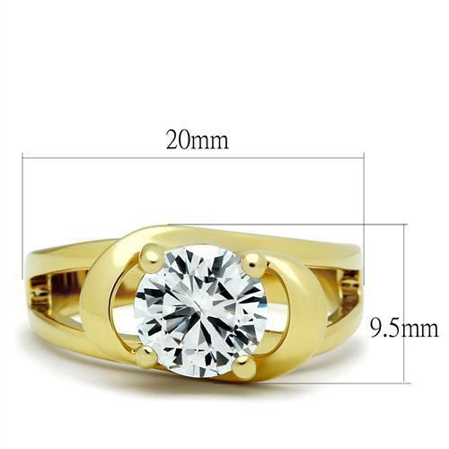 Jewellery Kingdom Solitaire Ladies 2 Carat Swirl Cubic Zirconia 18kt Steel Ring (Gold) - Jewelry Rings - British D'sire