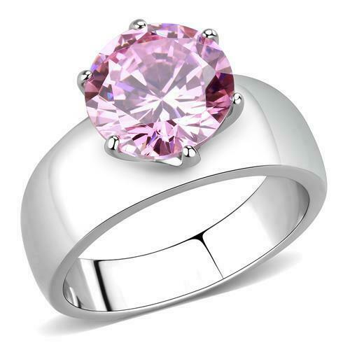 Jewellery Kingdom Solitaire Ladies Cubic Zirconia 2 Carat Stainless Steel Silver Ring (Pink) - Jewelry Rings - British D'sire