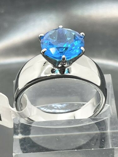 Jewellery Kingdom Solitaire Silver Ladies Simulated Cz Stainless Steel Ring (Blue Topaz) - Jewelry Rings - British D'sire