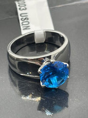 Jewellery Kingdom Solitaire Silver Ladies Simulated Cz Stainless Steel Ring (Blue Topaz) - Jewelry Rings - British D'sire