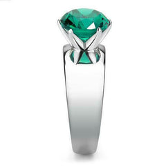 Jewellery Kingdom Solitaire Stainless Steel Ladies Emerald Zircon Ring (Silver & Green) - Rings - British D'sire