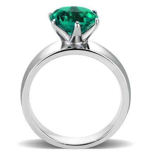 Jewellery Kingdom Solitaire Stainless Steel Ladies Emerald Zircon Ring (Silver & Green) - Rings - British D'sire