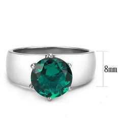 Jewellery Kingdom Solitaire Stainless Steel Ladies Emerald Zircon Ring (Silver & Green) - Rings - British D'sire