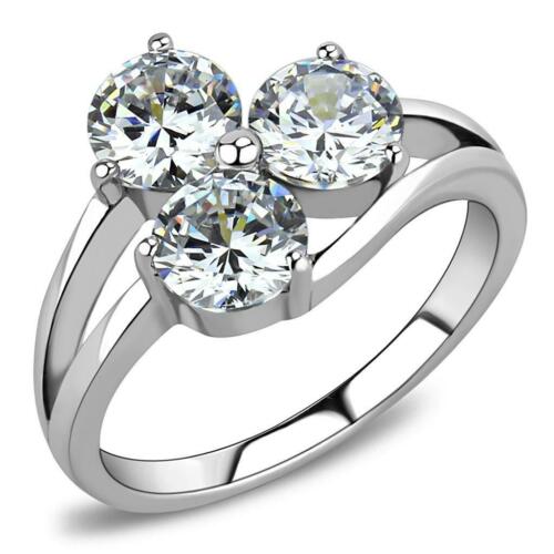 Jewellery Kingdom Solitaire Three Stone Stainless Steel Ladies Cubic Zirconia Ring (Silver) - Rings - British D'sire