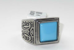 Jewellery Kingdom Square Signet Stainless Steel Chunky Mens Turquoise Ring (Silver) - Rings - British D'sire