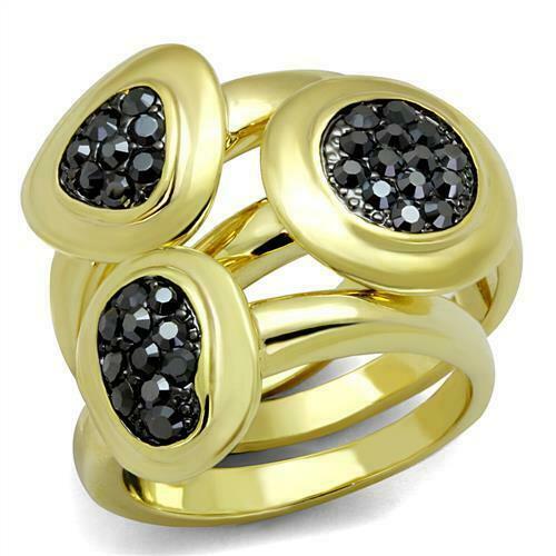 Jewellery Kingdom Stacking Bands Hematite Ladies Ring Set (Gold & Black) - Rings - British D'sire