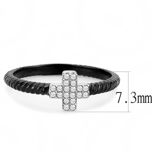 Jewellery Kingdom Stainless Steel Cross Over CZ Flat Pretty Ladies Cross Ring (Black) - Jewelry Rings - British D'sire