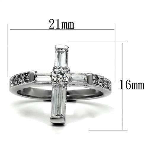 Jewellery Kingdom Stainless Steel Cubic Zirconia Emerald Cut Ladies Cross Ring (Silver) - Rings - British D'sire