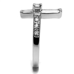 Jewellery Kingdom Stainless Steel Cubic Zirconia Emerald Cut Ladies Cross Ring (Silver) - Rings - British D'sire