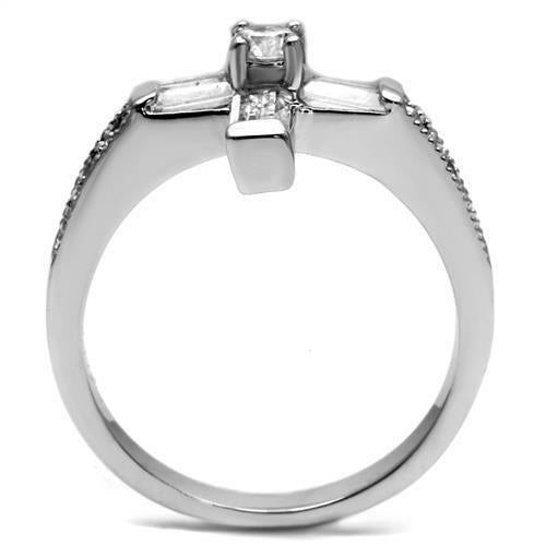 Jewellery Kingdom Stainless Steel Cubic Zirconia Emerald Cut Ladies Cross Ring (Silver) - Rings - British D'sire