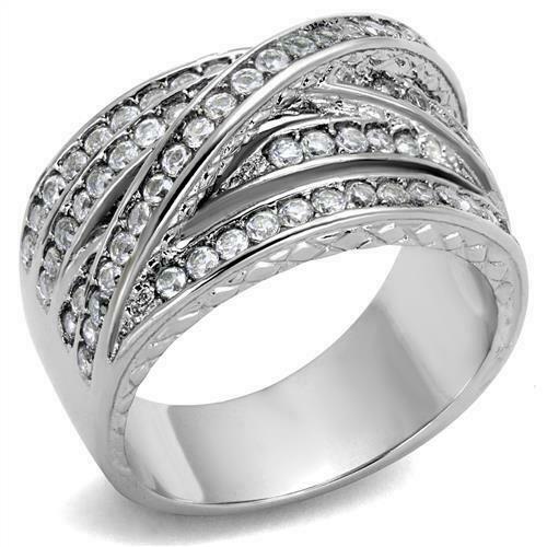 Jewellery Kingdom Stainless Steel Cubic Zirconia Ladies Band Ring (Silver) - Jewelry Rings - British D'sire