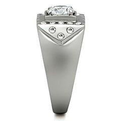 Jewellery Kingdom Stainless Steel Cubic Zirconia Silver Studded Square Mens Signet Ring - Jewelry Rings - British D'sire