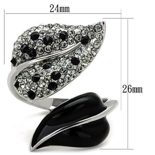 Jewellery Kingdom Stainless Steel Jet Cubic Zirconia Ladies Leaf Ring Black - Jewelry Rings - British D'sire