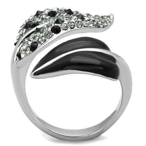 Jewellery Kingdom Stainless Steel Jet Cubic Zirconia Ladies Leaf Ring Black - Jewelry Rings - British D'sire