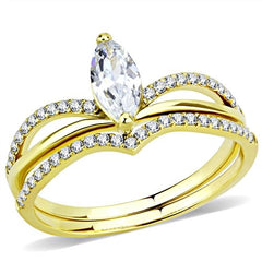 Jewellery Kingdom Stainless Steel Marquise Engagement Wedding Ladies Band Ring Set (Gold) - Jewelry Rings - British D'sire