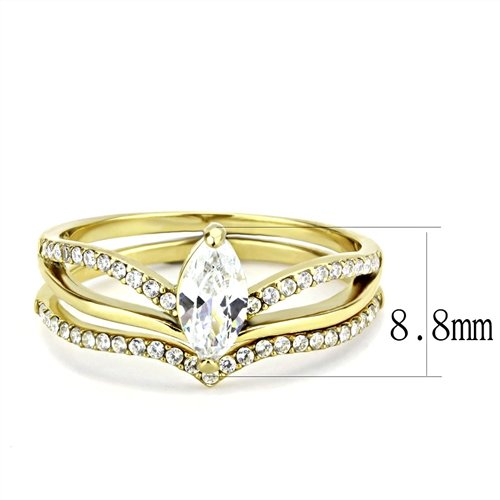 Jewellery Kingdom Stainless Steel Marquise Engagement Wedding Ladies Band Ring Set (Gold) - Jewelry Rings - British D'sire