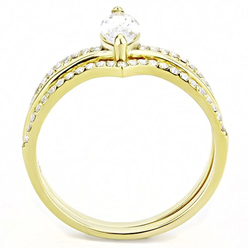 Jewellery Kingdom Stainless Steel Marquise Engagement Wedding Ladies Band Ring Set (Gold) - Jewelry Rings - British D'sire