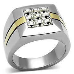 Jewellery Kingdom Stainless Steel Princess Cut Square Signet Mens Gold Cubic Zirconia Ring - Jewelry Rings - British D'sire