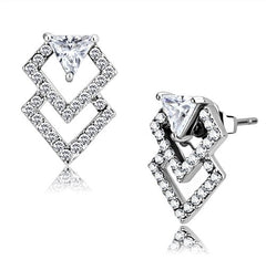 Jewellery Kingdom Stainless Steel Realistic Ladies Cubic Zirconia Trillion Stud Earrings (Silver) - Earrings - British D'sire