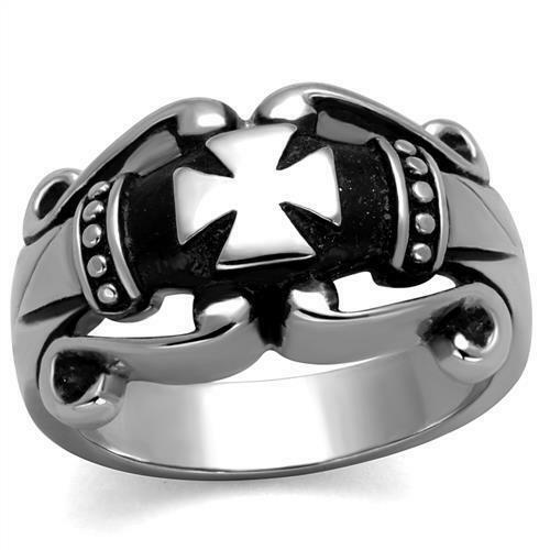 Jewellery Kingdom Stainless Steel Signet Pinky Biker Gothic Mens Cross Ring (Silver) - Rings - British D'sire