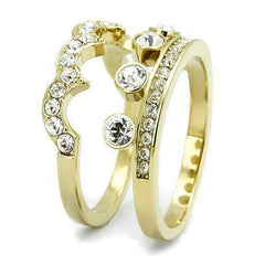 Jewellery Kingdom Steel Bezel Ladies Stacking Wedding Band Ring Set (Gold) - Rings - British D'sire