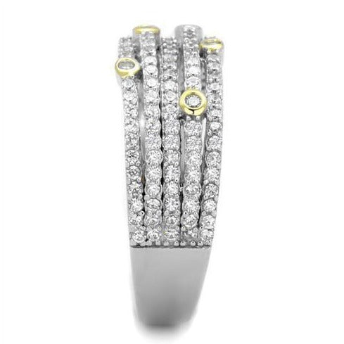 Jewellery Kingdom Sterling Silver Band 5 Rows Gold Bezel Super Sparkling Ladies Cubic Zirconia Ring - Jewelry Rings - British D'sire