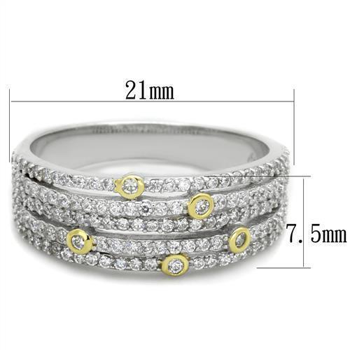 Jewellery Kingdom Sterling Silver Band 5 Rows Gold Bezel Super Sparkling Ladies Cubic Zirconia Ring - Jewelry Rings - British D'sire