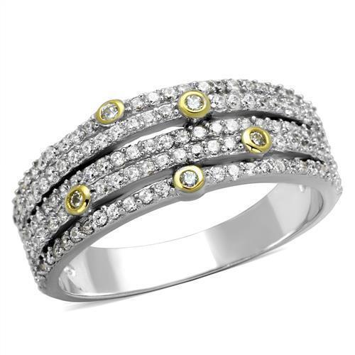 Jewellery Kingdom Sterling Silver Band 5 Rows Gold Bezel Super Sparkling Ladies Cubic Zirconia Ring - Jewelry Rings - British D'sire