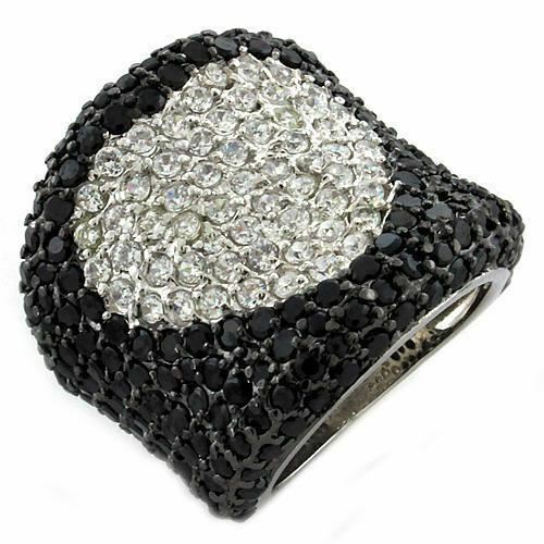 Jewellery Kingdom Sterling Silver Black Ring Wide Cubic Zirconia - Jewelry Rings - British D'sire