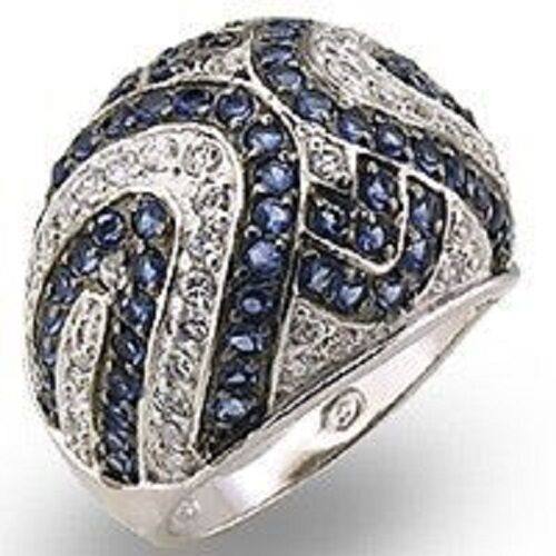 Jewellery Kingdom Sterling Silver Cubic Zirconia Blue Chunky Ladies Sapphire Dome Ring - Fine Rings - British D'sire