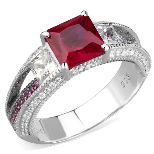 Jewellery Kingdom Sterling Silver Princess Cut Sapphire Three Stone Cz 4 Ct Ladies Ruby Ring - Jewelry Rings - British D'sire