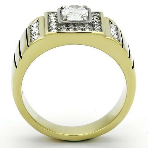 Jewellery Kingdom Super Sparkle Signet Pinky Oval Steel 18kt Cubic Zirconia Mens Gold Ring - Jewelry Rings - British D'sire