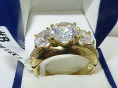 Jewellery Kingdom Three Stone Accents Anniversary 3CT Steel Sparkling Ladies Gold Ring - Jewelry Rings - British D'sire