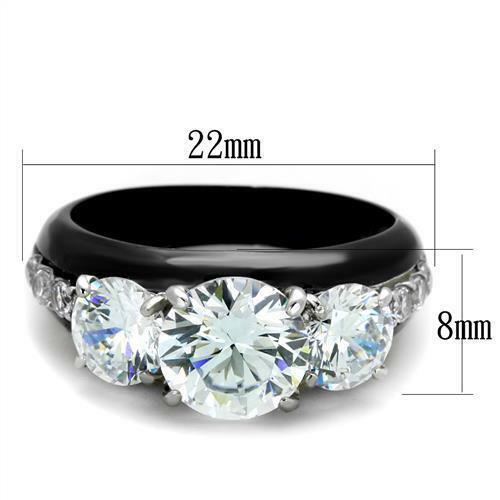 Jewellery Kingdom Three Stone Cubic Zirconia Stainless Steel Ladies Anniversary Ring (Black) - Jewelry Rings - British D'sire