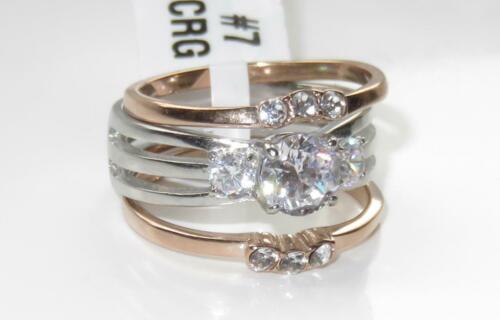 Jewellery Kingdom Three Stone Engagement Wedding Cubic Zirconia 3pcs Ladies Ring Set (Rose Gold) - Engagement Rings - British D'sire