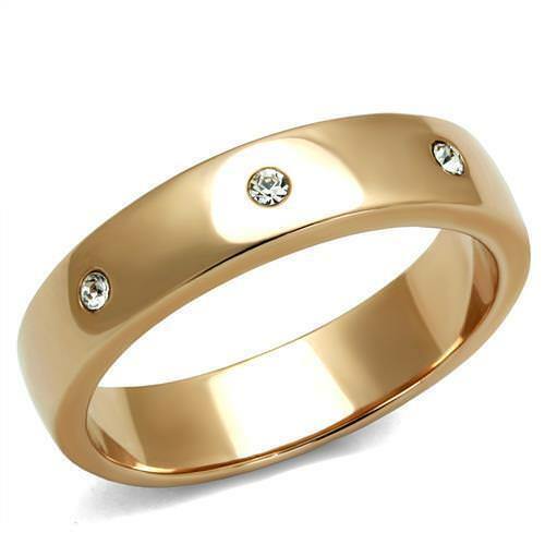 Jewellery Kingdom Wedding Band 5mm Cubic Zirconia Stainless Steel Studded Ring (Gold) - Engagement Rings - British D'sire