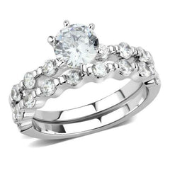 Jewellery Kingdom Wedding Engagement Band Set Rhodium Ring (Silver) - Rings - British D'sire