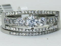 Jewellery Kingdom Wedding Engagement Band Set Simulated Diamonds Ring (Silver) - Rings - British D'sire