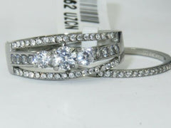 Jewellery Kingdom Wedding Engagement Band Set Simulated Diamonds Ring (Silver) - Rings - British D'sire