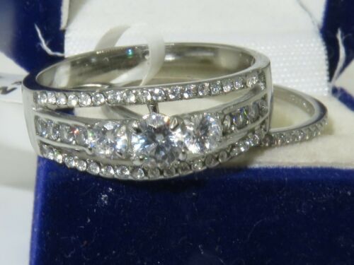 Jewellery Kingdom Wedding Engagement Band Set Simulated Diamonds Ring (Silver) - Rings - British D'sire